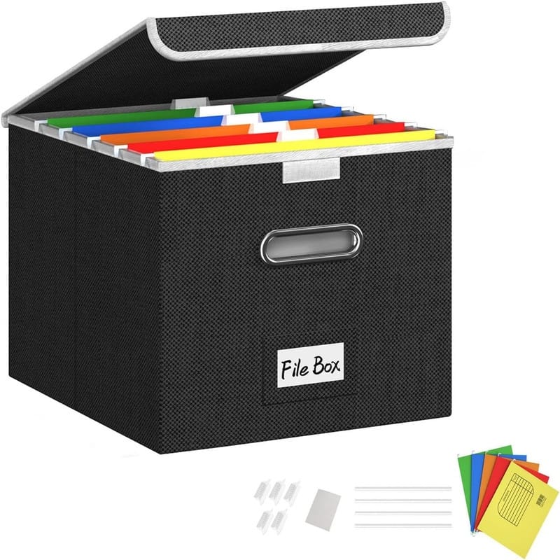 Collapsible Linen File Box - Black