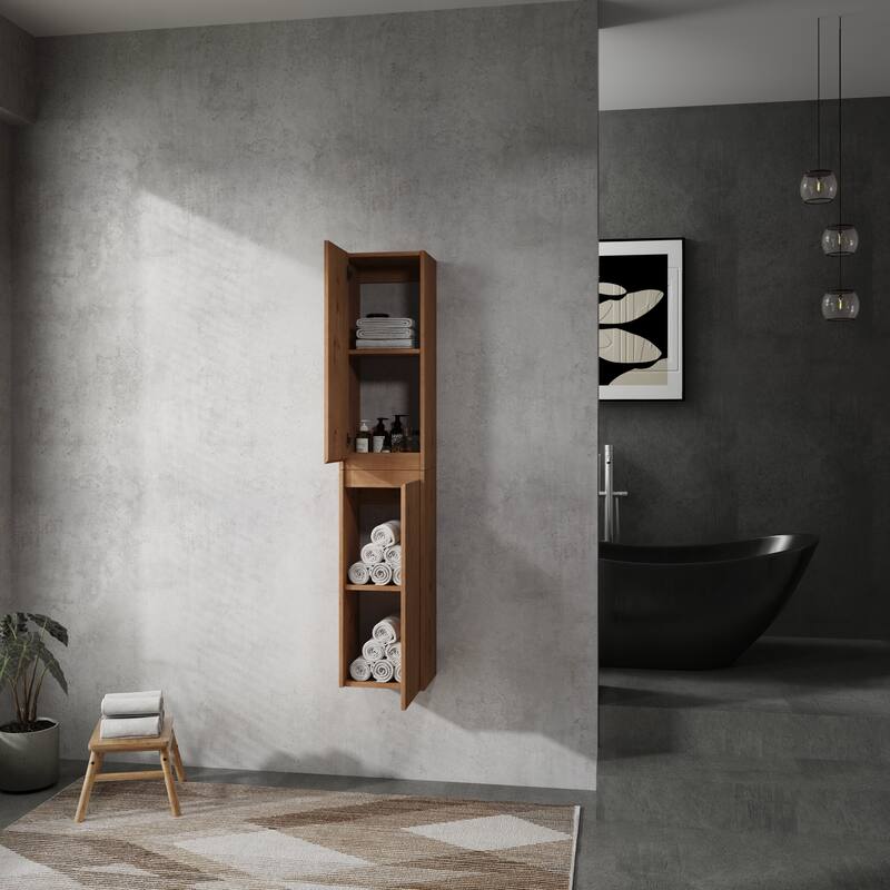 Featured Wooden Side Cabinet Medicine Cabinet with Shelf, Wall Mounted Toilet Paper Cabinet with 2 Doors