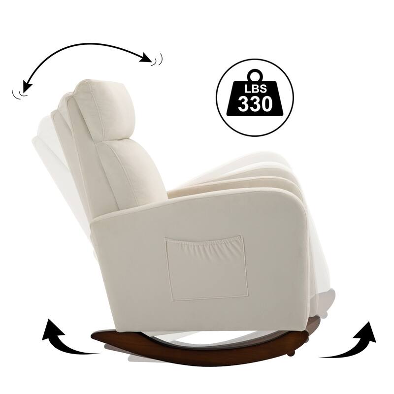 Mid Century Velvet Nursery Rocking Chairs, Upholstered High Back Glider Armchairs for Living Room