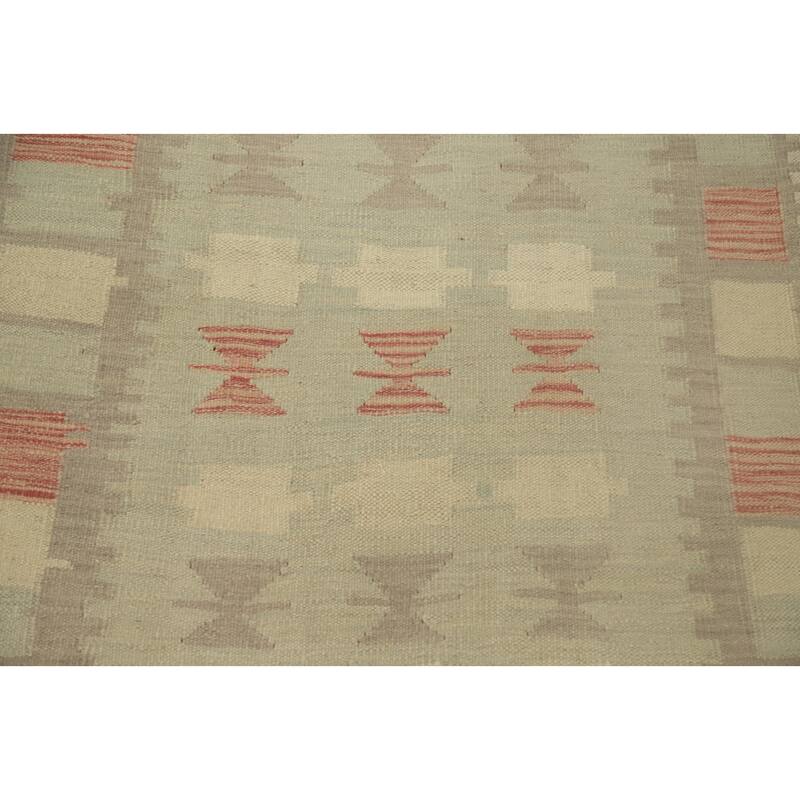 Hand Woven Oriental 100% Wool Carpet Southwestern Tribal Green Kilim Runner Rug - 7' 7'' X 2' 8''
