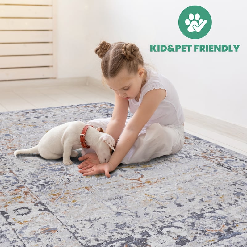 LOOM & LUXE Collection Ivory/Grey/Traditional Non-Shedding Area Rug