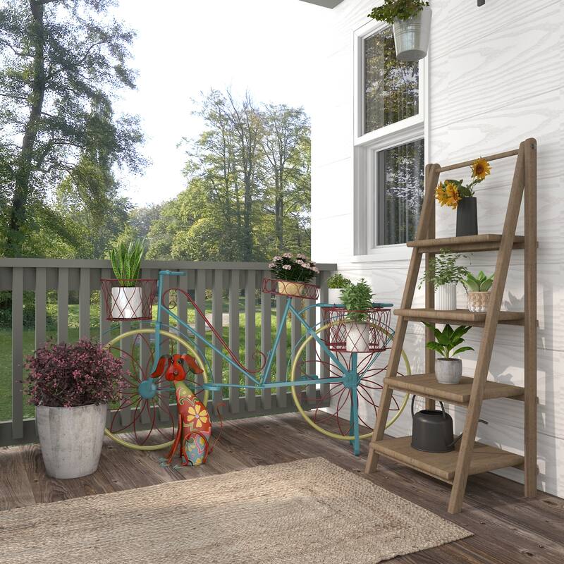 Multi Colored Metal Indoor Outdoor Dog Garden Sculpture with Floral Pattern