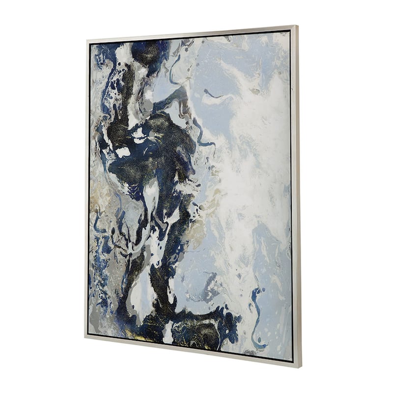 36 x 47 Framed Handpainted Wall Art, Rectangular Multicolor Cerulean Seas