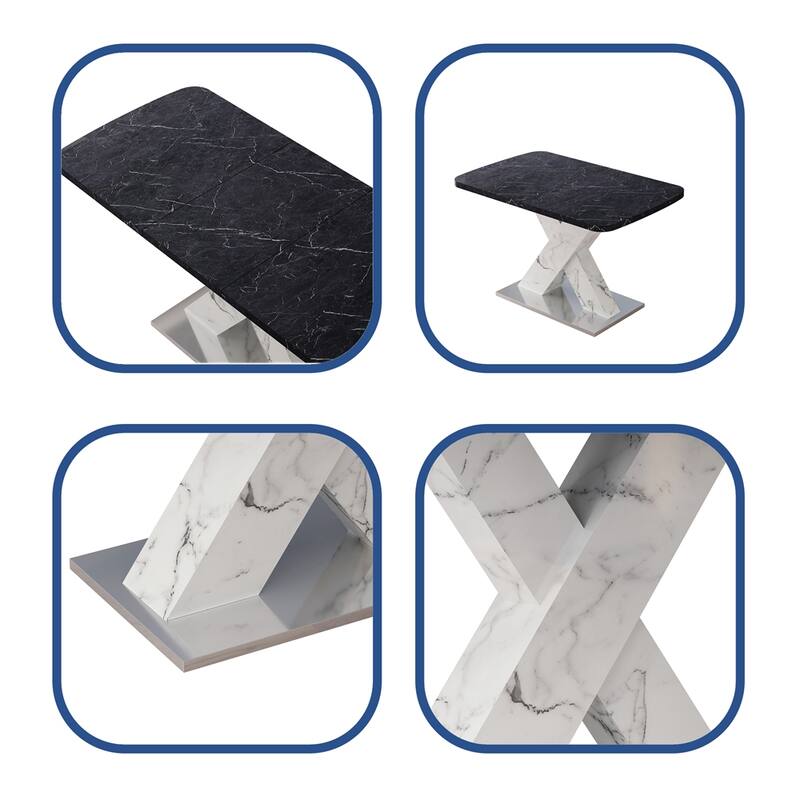 Modern Stretchable Marble Table Top Square Dining Table w/ Metal Base