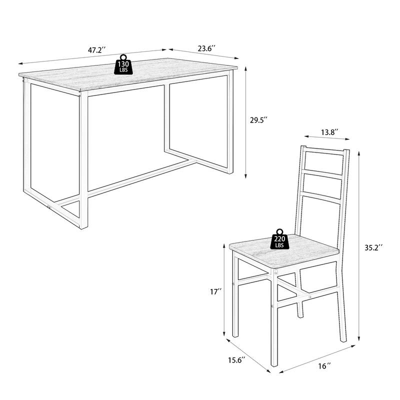 Modern 5-Piece Dining Set with Rectangular Solid Structure Table & 4 Ladder Back Chairs