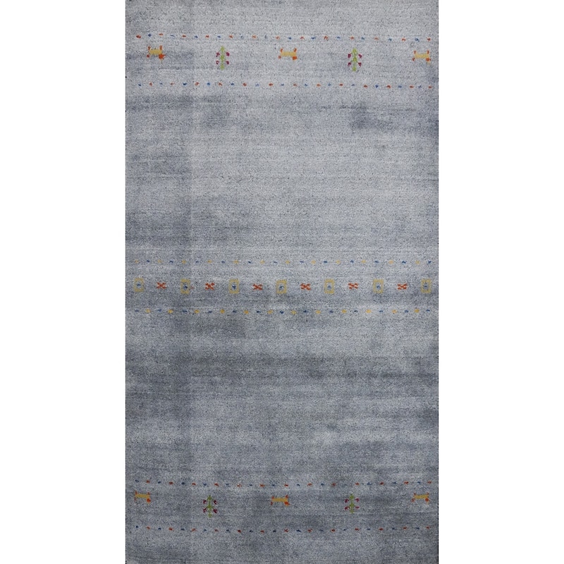 Hand Knotted Oriental 100% Wool Carpet Tribal Animal Pictorial Greys & Charcoal Gabbeh Area Rug - 4' 8'' X 2' 9''