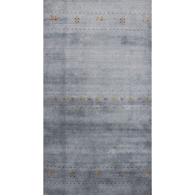 Hand Knotted Oriental 100% Wool Carpet Tribal Animal Pictorial Greys & Charcoal Gabbeh Area Rug - 4' 8'' X 2' 9''