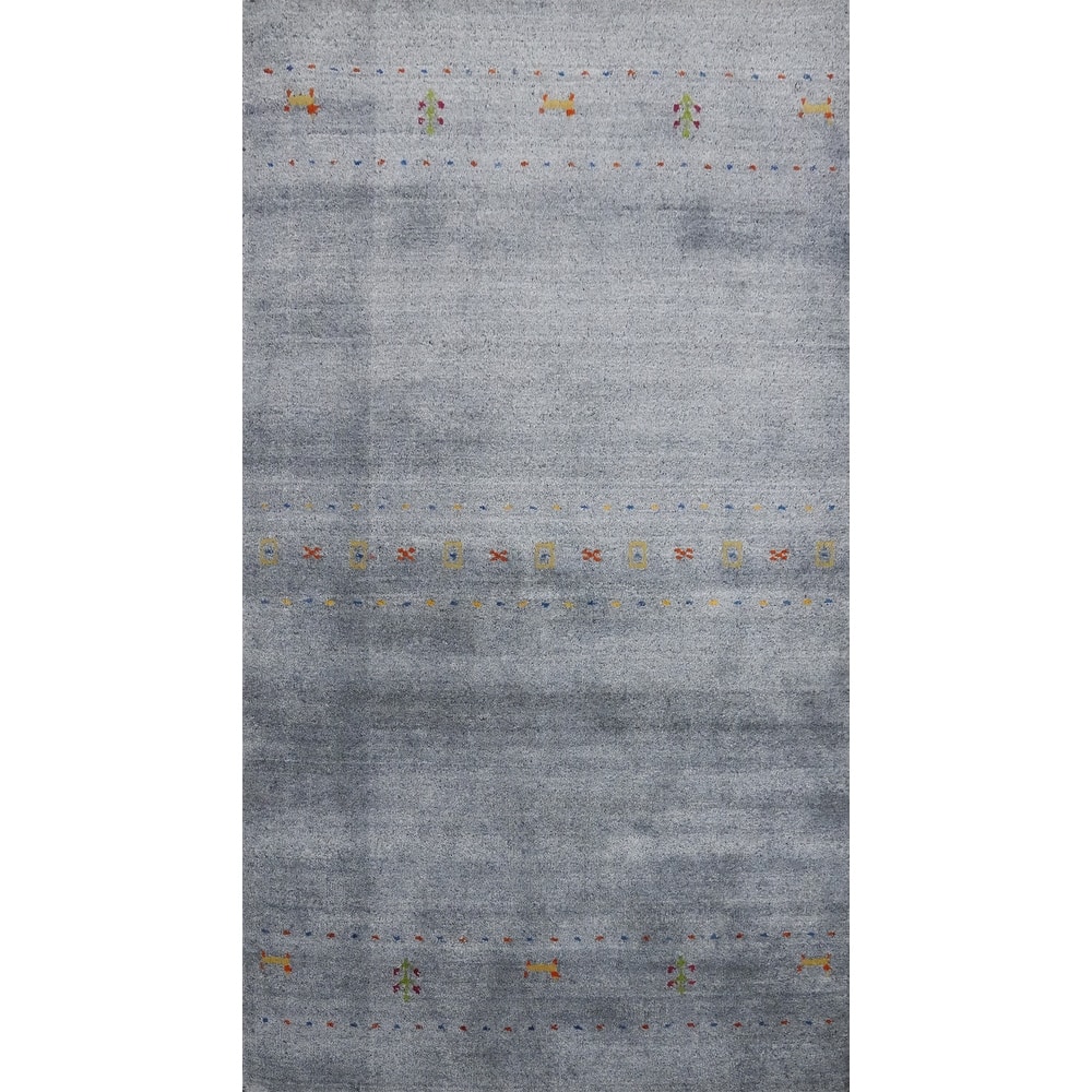 Hand Knotted Oriental 100% Wool Carpet Tribal Animal Pictorial Greys & Charcoal Gabbeh Area Rug - 4' 8'' X 2' 9''
