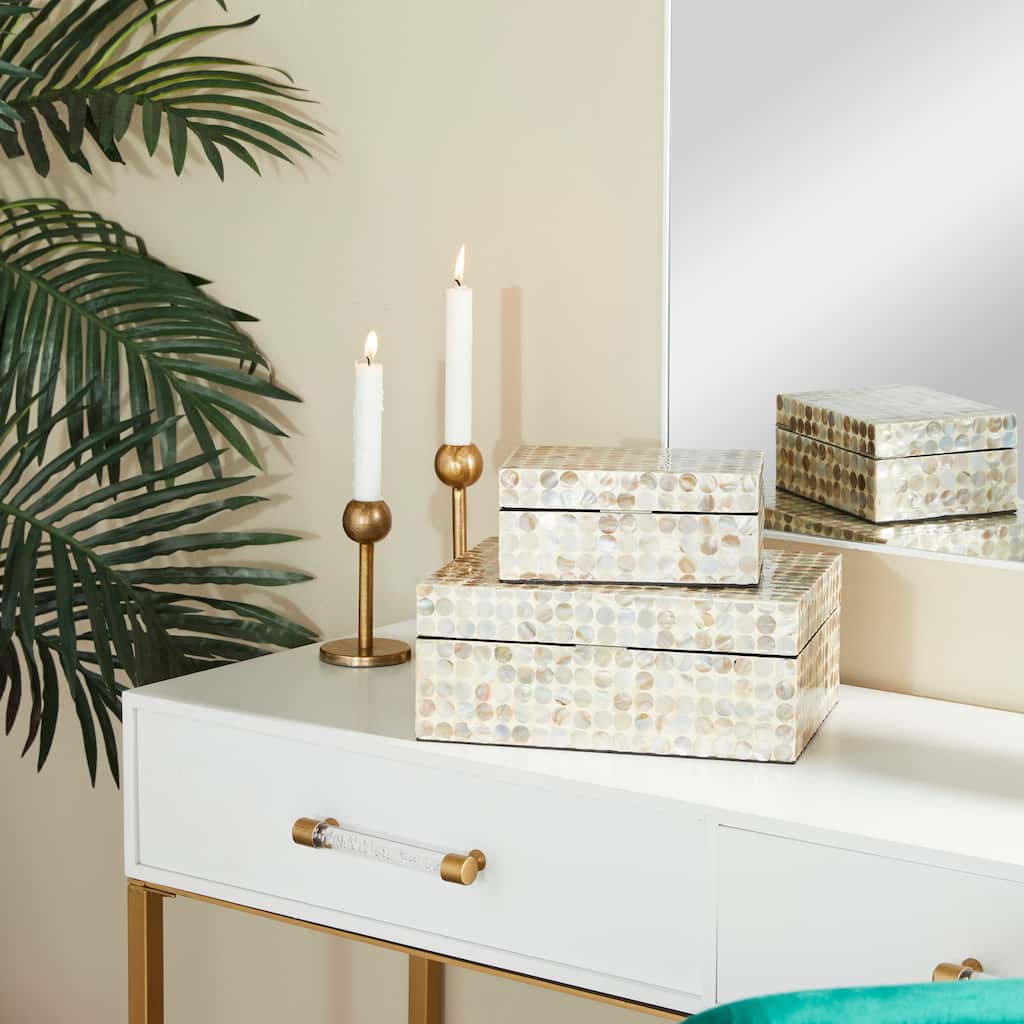 Mother of Pearl Handmade Geometric Box with Hinged Lid (Set of 2)