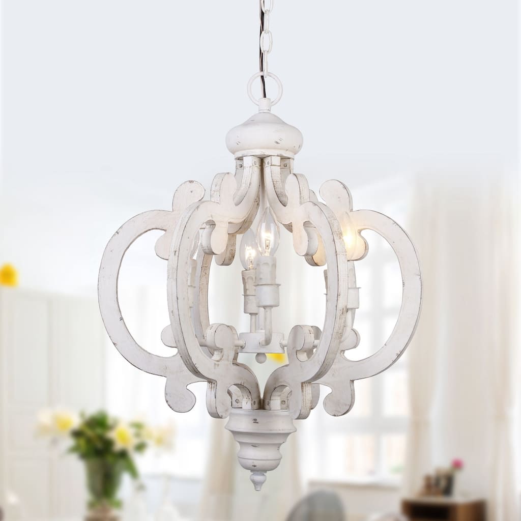 Farmhouse Antique White 6-light Wooden Chandelier - 19.7-in W x 26.8-in H