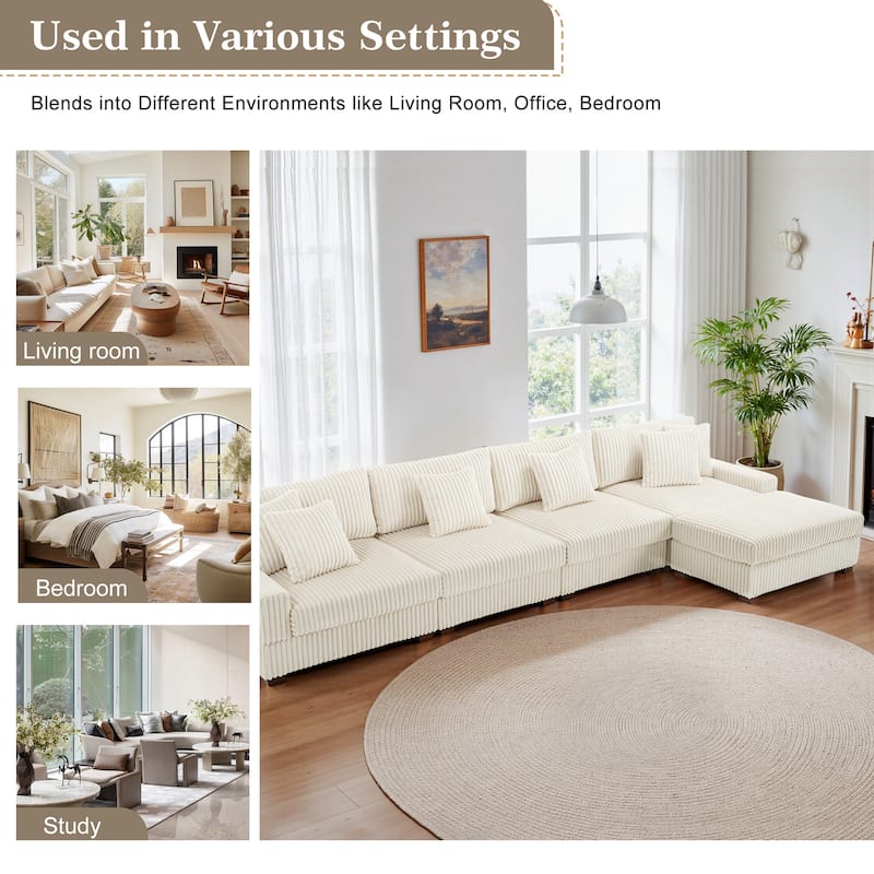 Anne 150" W Upholstered Plush Corduroy Modular Sectional Sofa