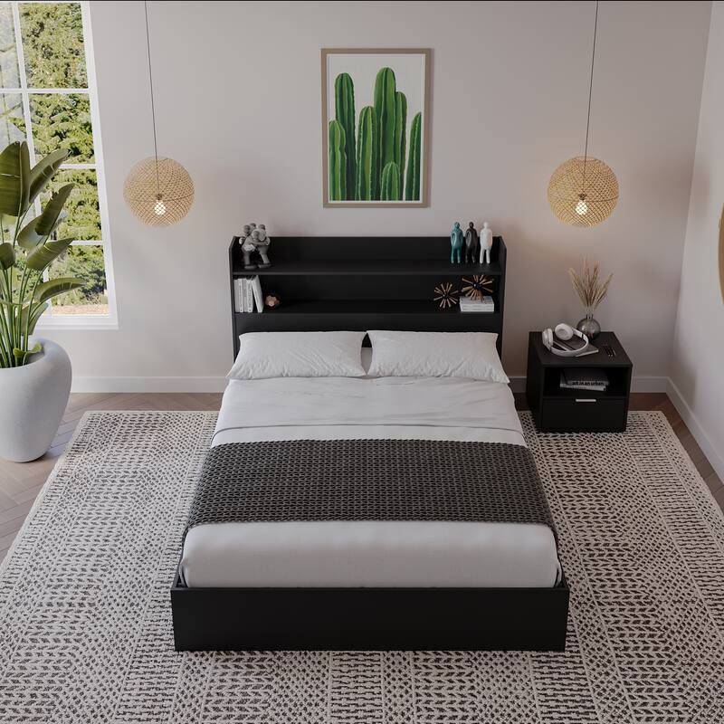Hunter Platform Bed With Headboard And 1-Drawer Nightstand