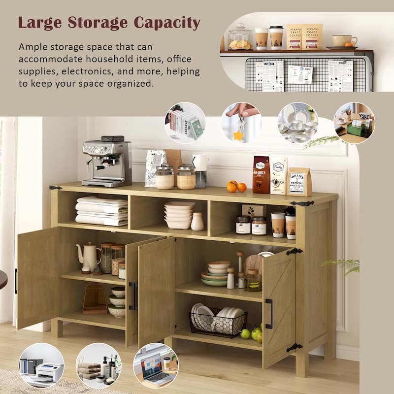 59" Modern 4 Doors Sideboard Buffet with Power Outlets and Adjustable Shelves