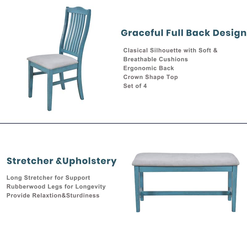 Roomfitters 6-Piece Mid-Century Dining Table Set with Bench and 4 Upholstered Chairs, Storage Drawer