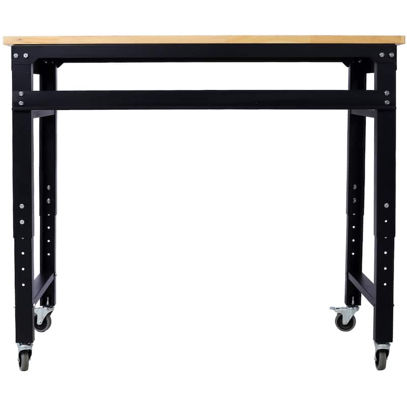 48" Adjustable Height Metal Rolling Workbenches with Wood Top