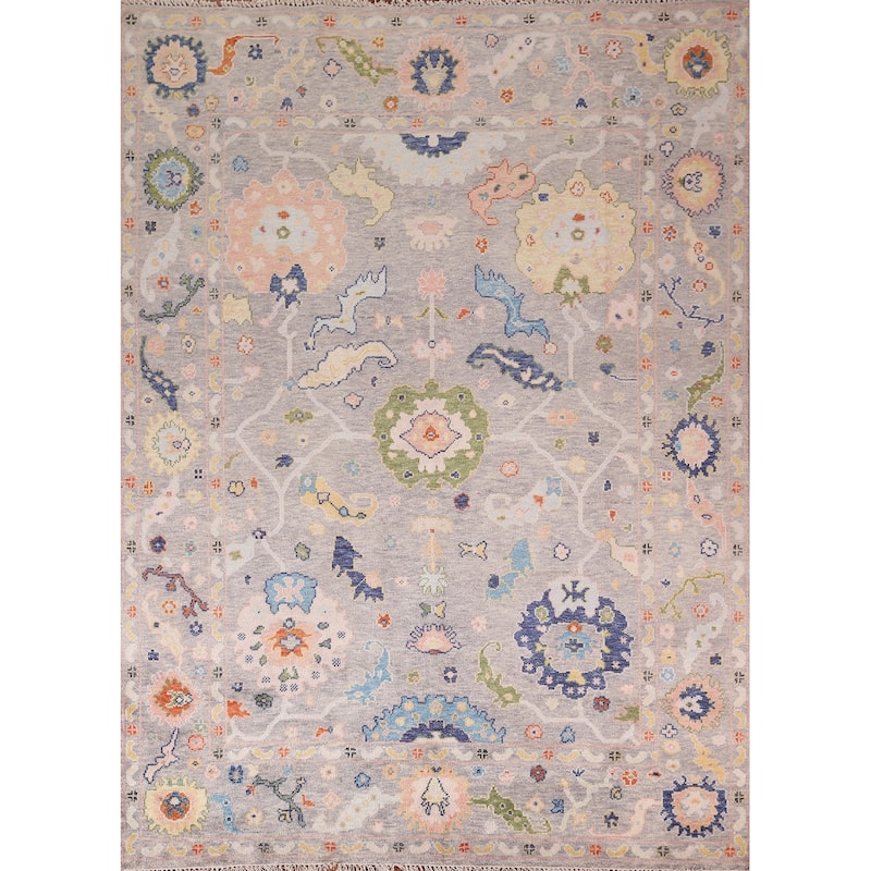 All-Over Floral Oushak Oriental Area Rug Hand-Knotted Wool Carpet - 7'11"x 9'10"