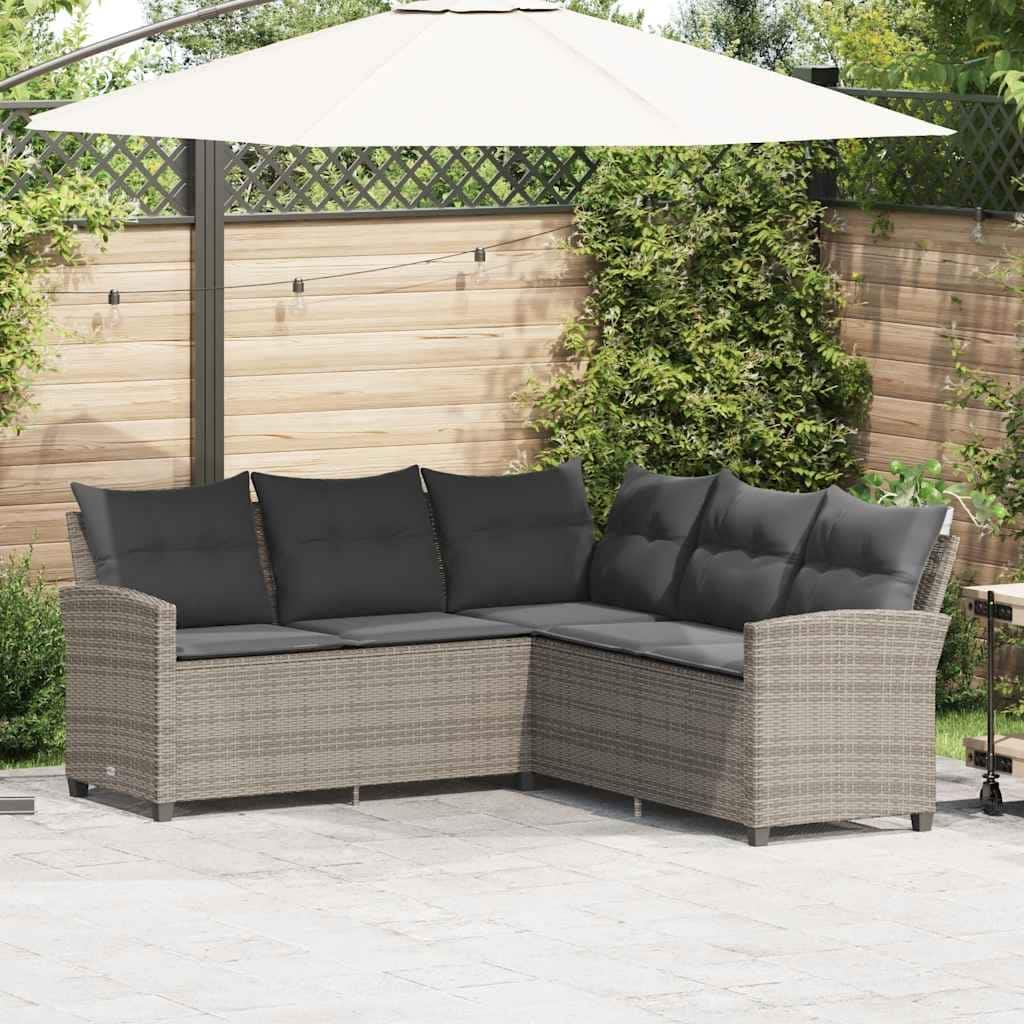 vidaXL Couch Sofa Grey PE rattan Five Seater Removable Covers - 72.4 x 72.4 x 31.5