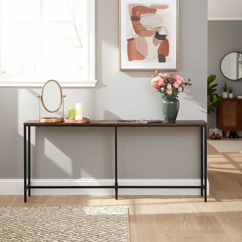 Homy Casa Console/Sofa Table with Outlets & USB Ports, Metal Frame