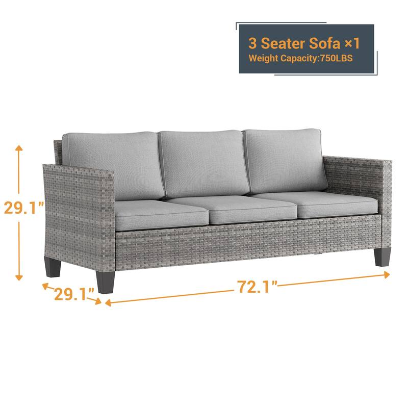 Livoosun Patio Outdoor Couch,3-Seater Furniture with Removable Cushion