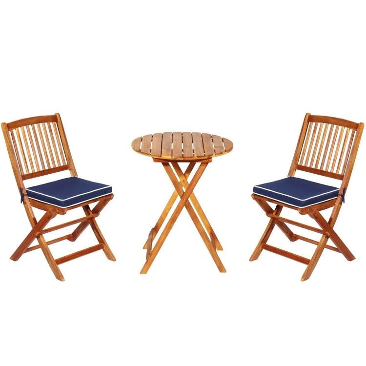 3 Pieces Patio Folding Bistro Set with Padded Cushion and Round Coffee Table - 23.5" x 23.5" x 29.5" (L x W x H) - Navy