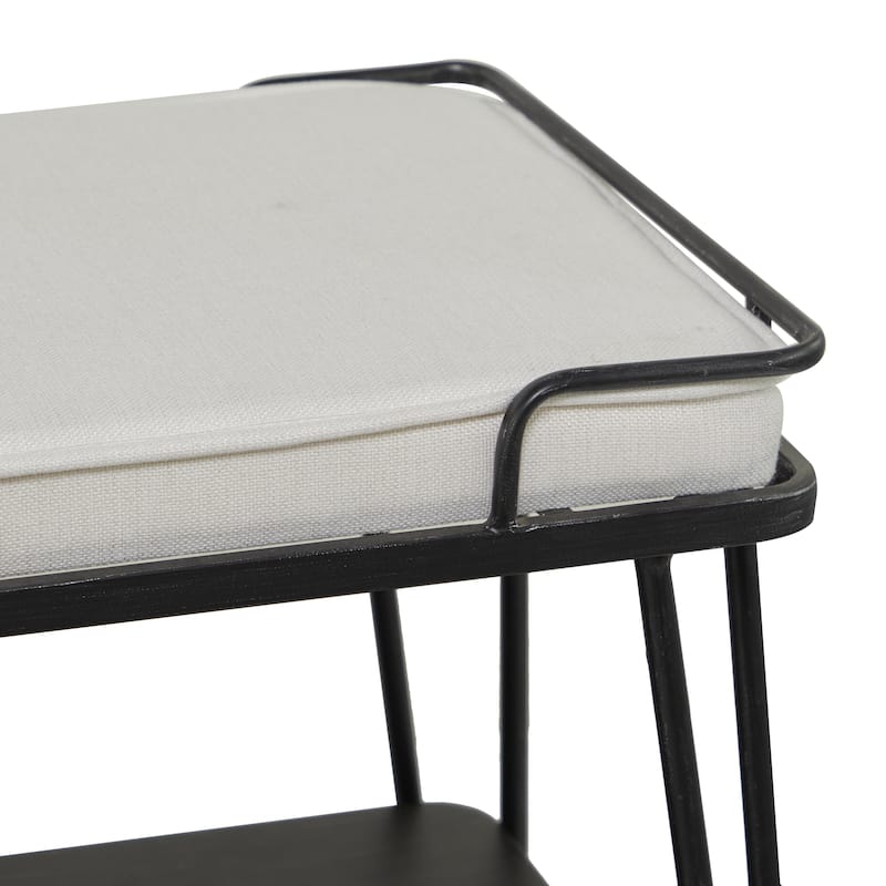 Metal Single Shelf Home Bench with White Upholstered Seat - Black - Roche River Decor