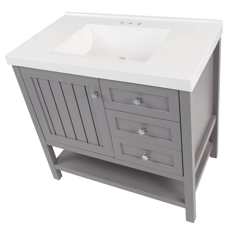 Spring Mill Cabinets Elvet 37" Bathroom Vanity With Cabinet, 2 Drawers, Open Shelf, and Sink Top