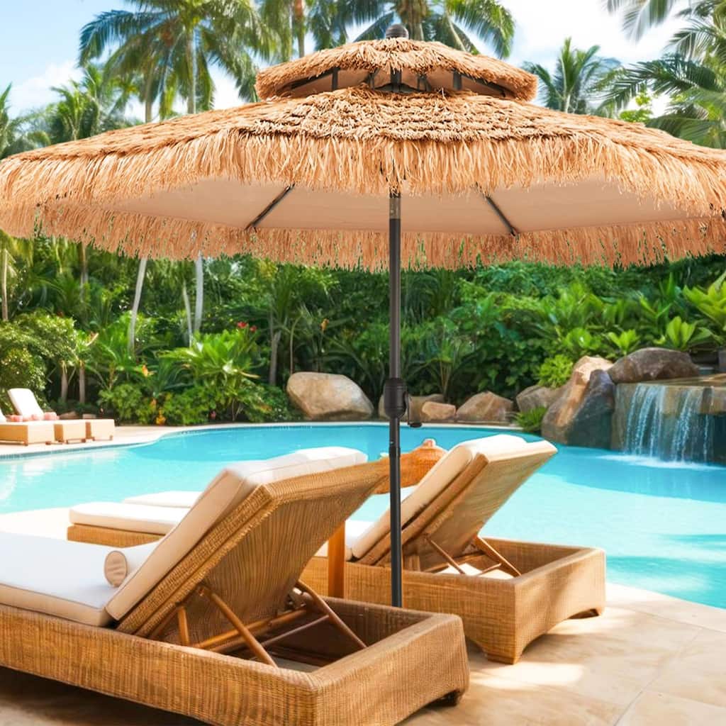 COSIEST 9FT/10FT Tiki Patio Umbrella,Adjustable Tilt,UV Resistant & Waterproof