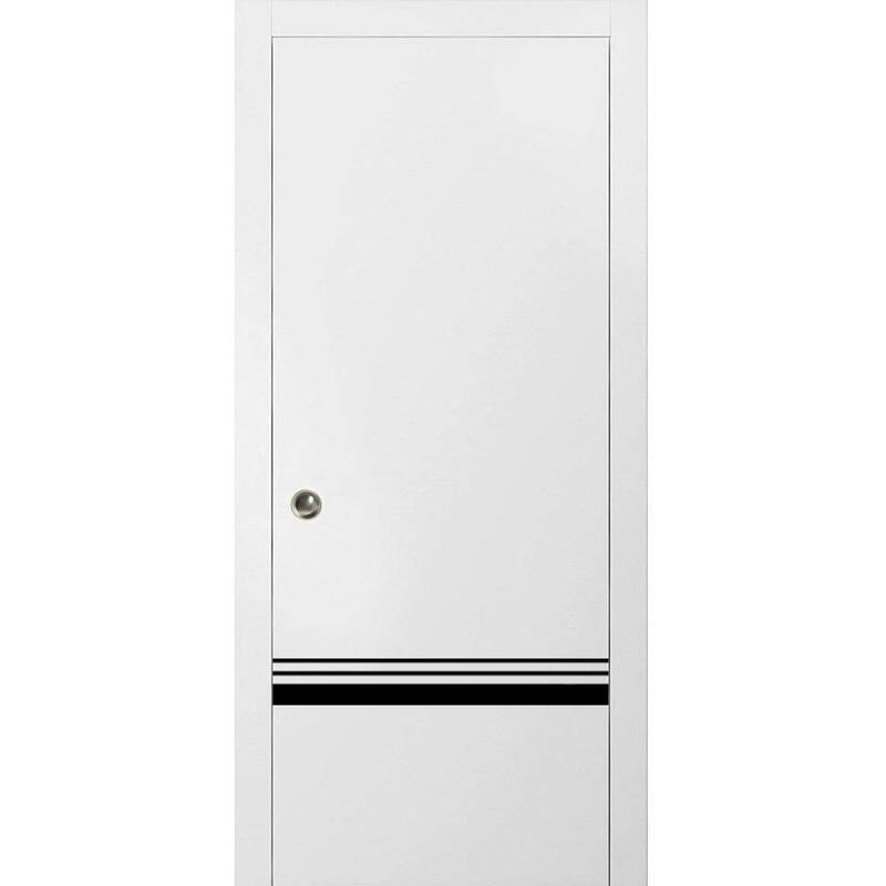 French Pocket Door 18x80 with Planum 0012 White Silk with Kit Trims Rail - 42" x 96"