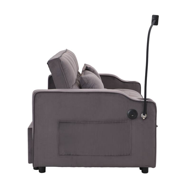 3 in 1 Velvet Convertible Sofa Bed with Pillows and Pockets