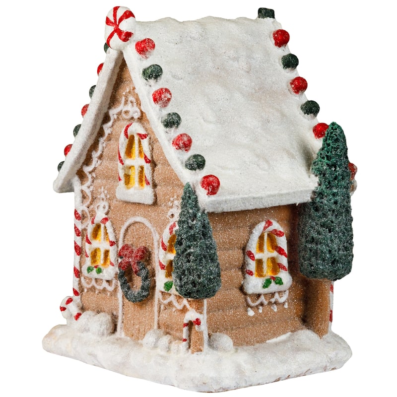 Snow Covered Gingerbread House with Candy Accents Christmas Decoration - 8"