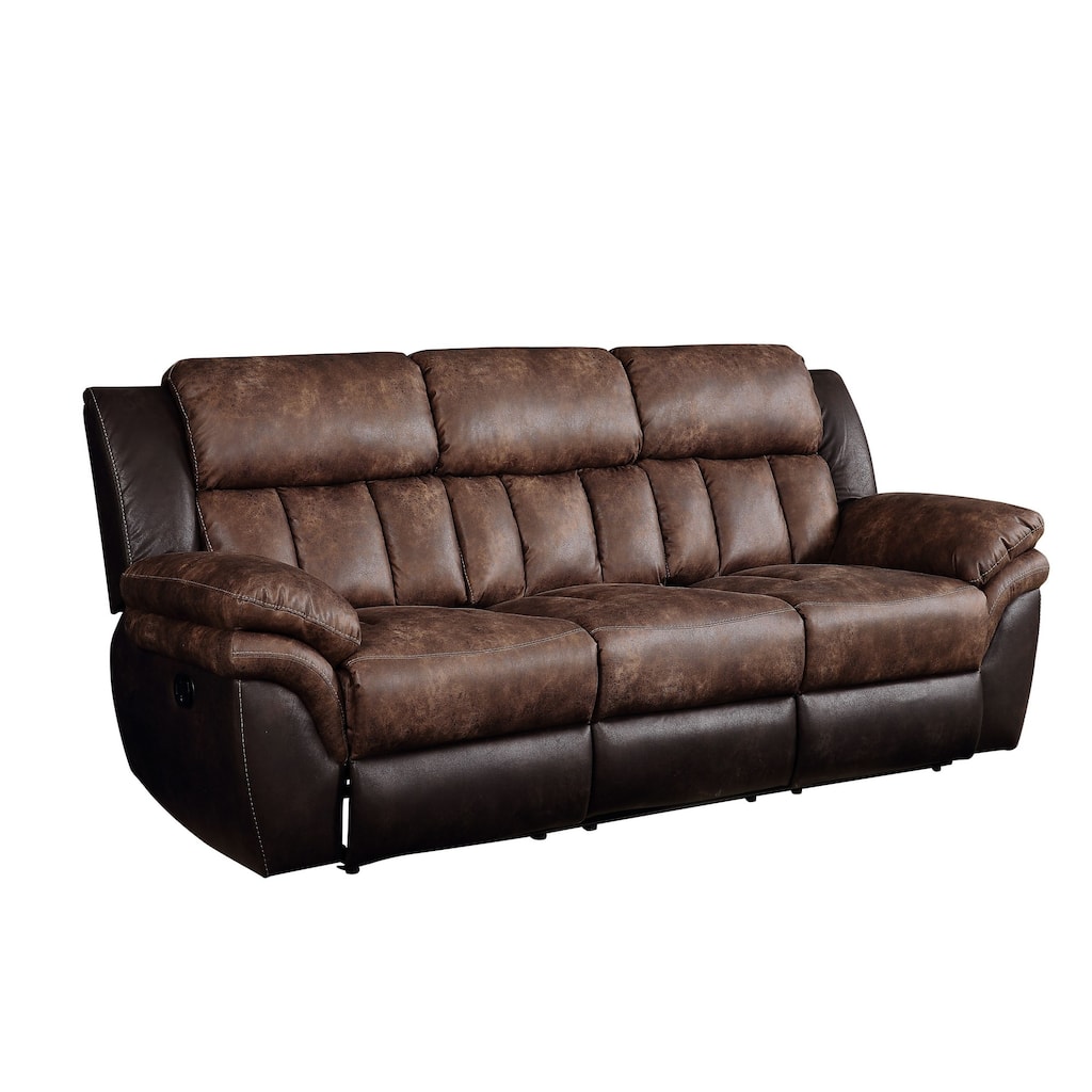 Motion Sofa with Leatherette Upholstery and Channel Tufts, Brown