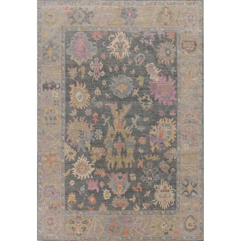 Hand Knotted Oriental 100% Wool Carpet Transitional All-Over Greys & Charcoal Oushak Area Rug - 11' 10'' X 8' 9''