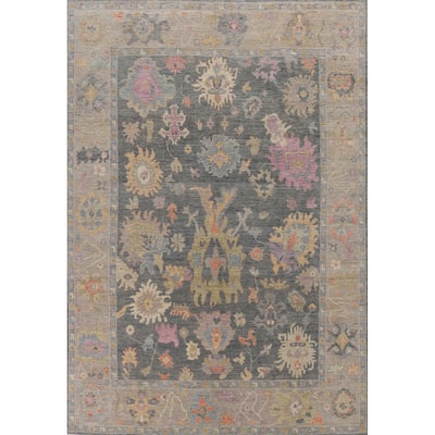 Hand Knotted Oriental 100% Wool Carpet Transitional All-Over Greys & Charcoal Oushak Area Rug - 11' 10'' X 8' 9''