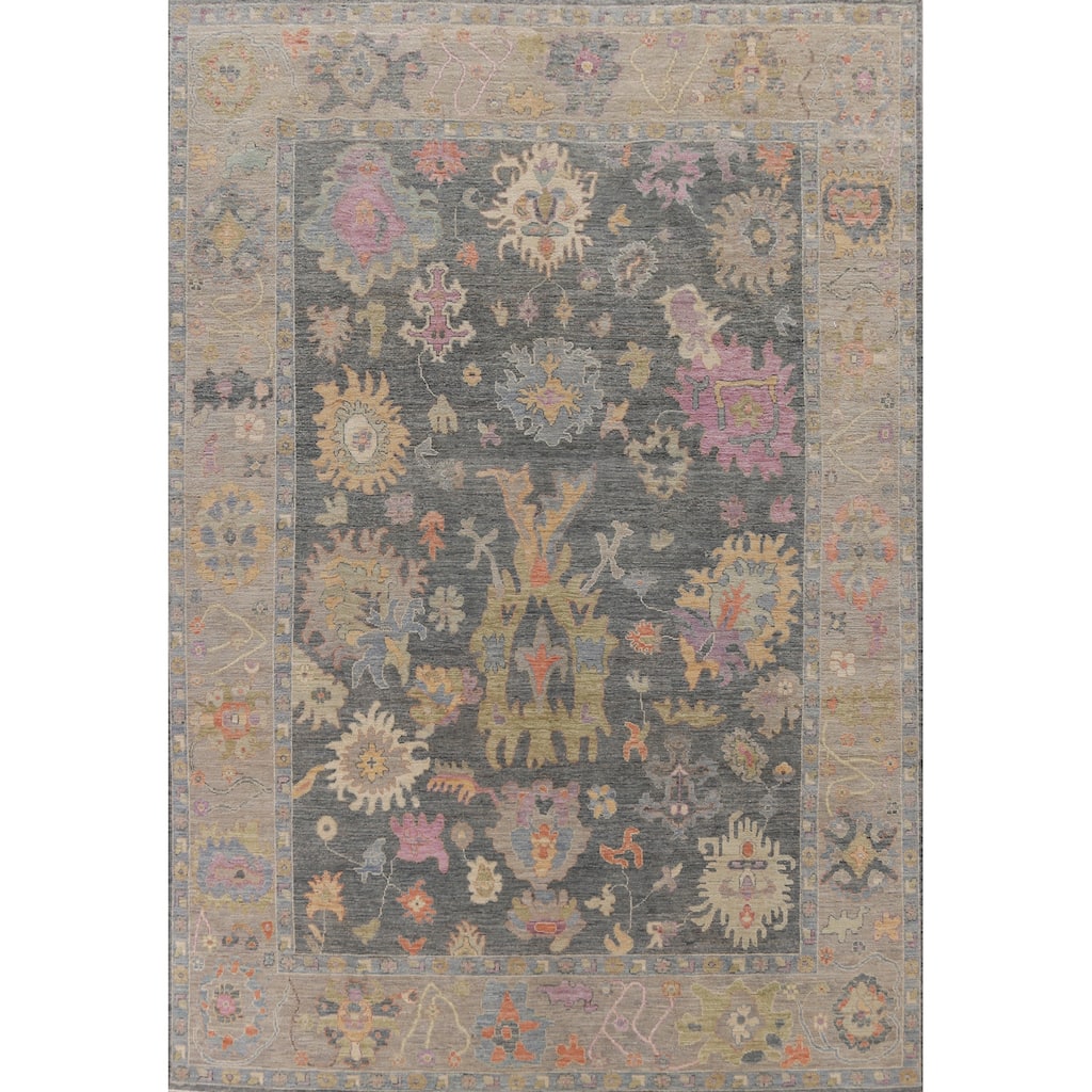 Hand Knotted Oriental 100% Wool Carpet Transitional All-Over Greys & Charcoal Oushak Area Rug - 11' 10'' X 8' 9''