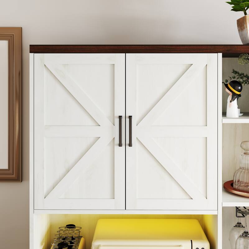 71"Kitchen Pantry Sideboard with Cabinet and Drawer, with Hutch and Glass Holder, Microwave Stand with Charging Station