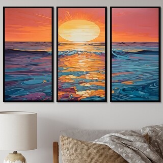 Golden Sunset Reflections Of Calm Ocean Blue Waves - Sunset Wall Art ...