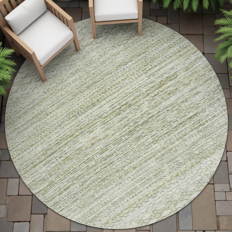 Machine Washable Indoor/Outdoor Modern Trellis Chantille Rug - Sage - 8' x 8'