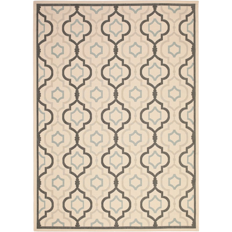 SAFAVIEH Courtyard Oyvor Indoor/ Outdoor Waterproof Patio Backyard Rug - 9' x 12' - Ivory/Black