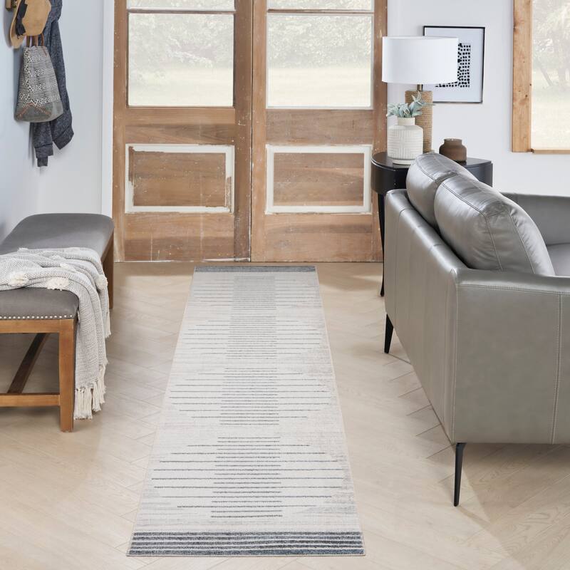 Nourison Astra Machine Washable Striated Area Rug - 10' Runner - Blue/Ivory - Runner