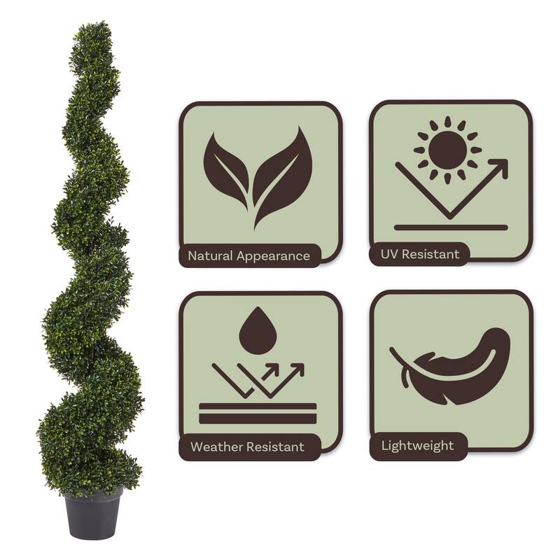 Spiral Topiary Arrangement and Weighted Pot - Faux Boxwood