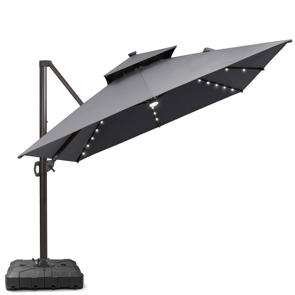 10X13 FT Outdoor Cantilever Patio Umbrella Aluminum Solar LED Light with Wheel Base
