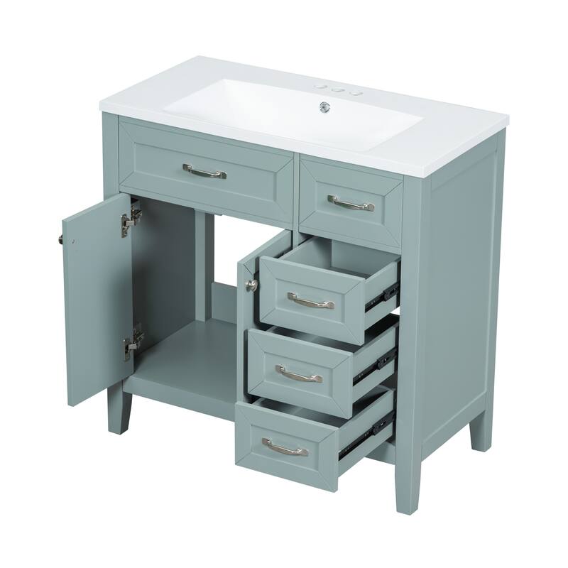 Bathroom Vanity with Sink Top, Wooden Bathroom Sink Cabinet with 3 Drawers, Vanity Set with Soft Closing Doors