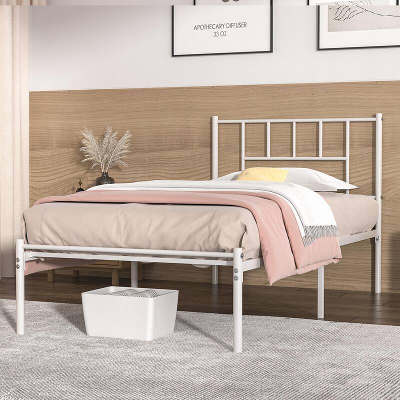 VECELO Twin Size Kids Bed Frame, Easy-to-assemble Metal Twin Platform Bed Frame with Under-bed Storage