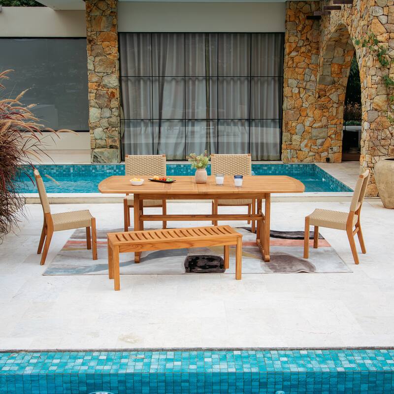 Cambridge Casual Zephyr 6-Piece Teak Patio Extendable Dining Set - Natural Teak/Tan