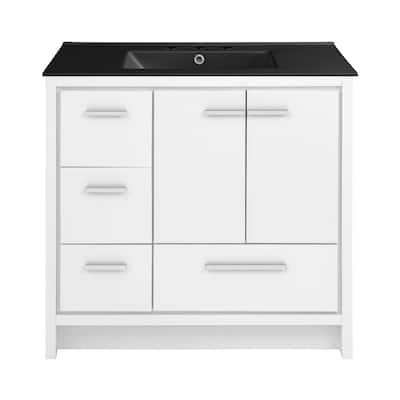 Virage 36 In. White Bathroom Vanity With Black, 3-Hole Ceramic Sink Top