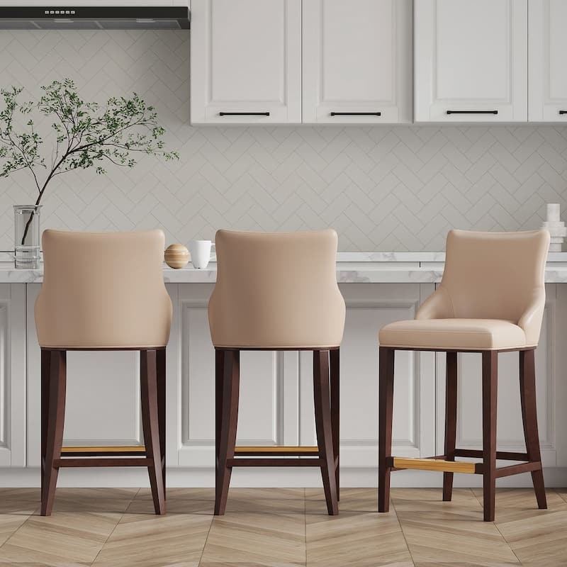 Manhattan Comfort Modern Shubert Upholstered Barstool - Tan - Bar Height - 29-32 in. - Set of 3