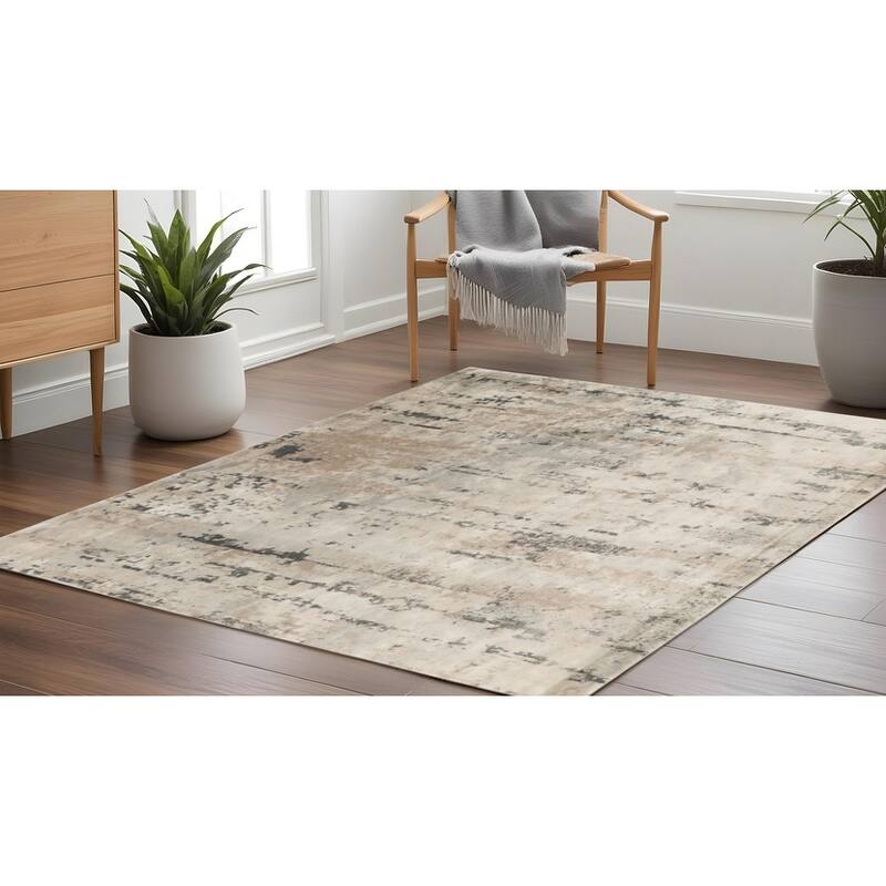 Mahek Power Loomed Geometric Abstract Modern Area Rug By HomeRoots - 94' X '94' X '0.32 - 94' X '94' X '0.32 - Cream/Onyx - Square