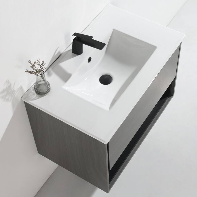 24"/30"/32"/36" Floating Bathroom Vanity Set with Ceramic Sink