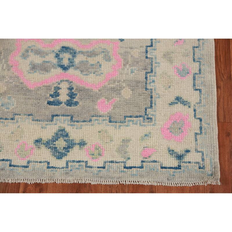 Hand Knotted Oriental 100% Wool Carpet Transitional Geometric Greys & Charcoal Oushak Runner Rug - 10' 0'' X 3' 3''
