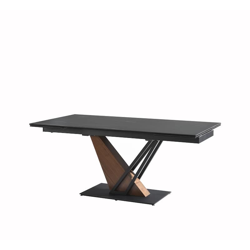 Moore Modern Extendable Rectangular Dining Table with Black Sintered Stone Table Top - Seats up to 6